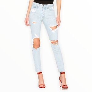 NWT! GRLFRND Karolina High-rise Button Fly Distressed Skinny Long Jean In Jaggar